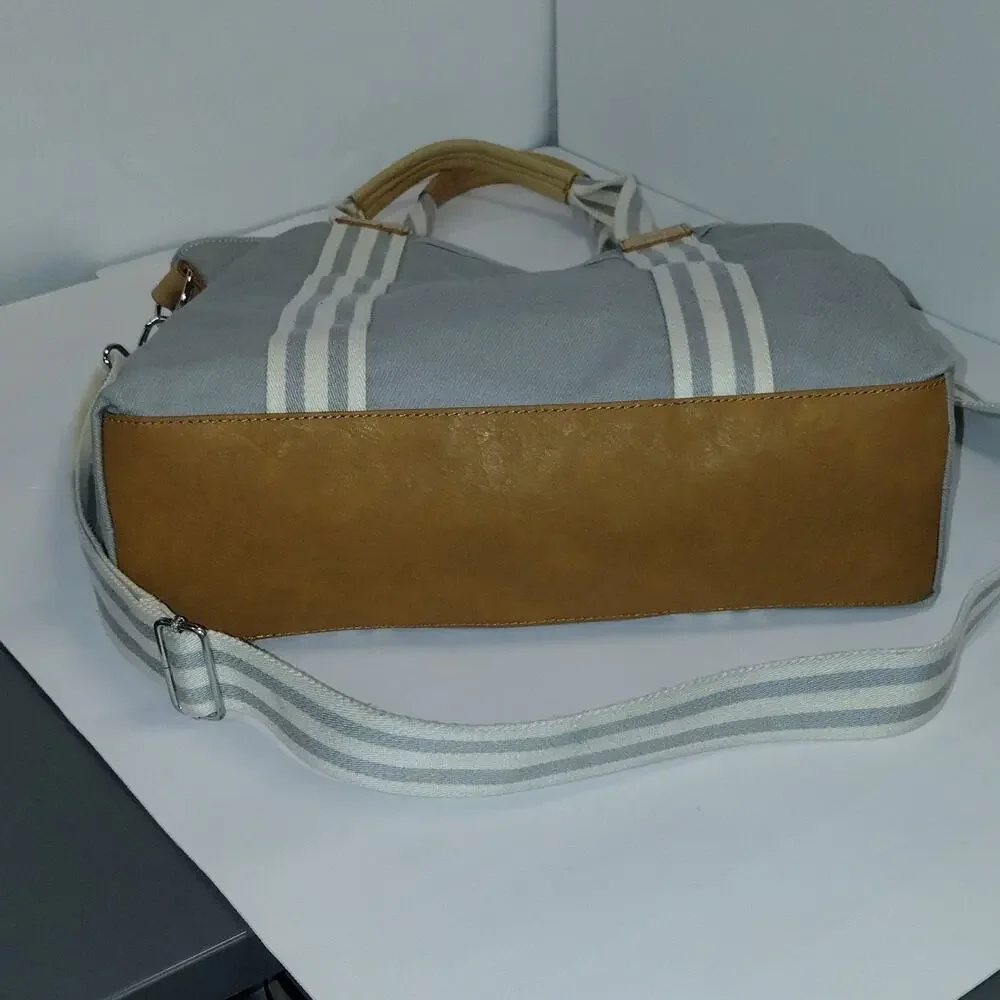 Pottery Barn Kids Classic Diaper Tote Bag Grey White Tan Changing Pad Monogram H